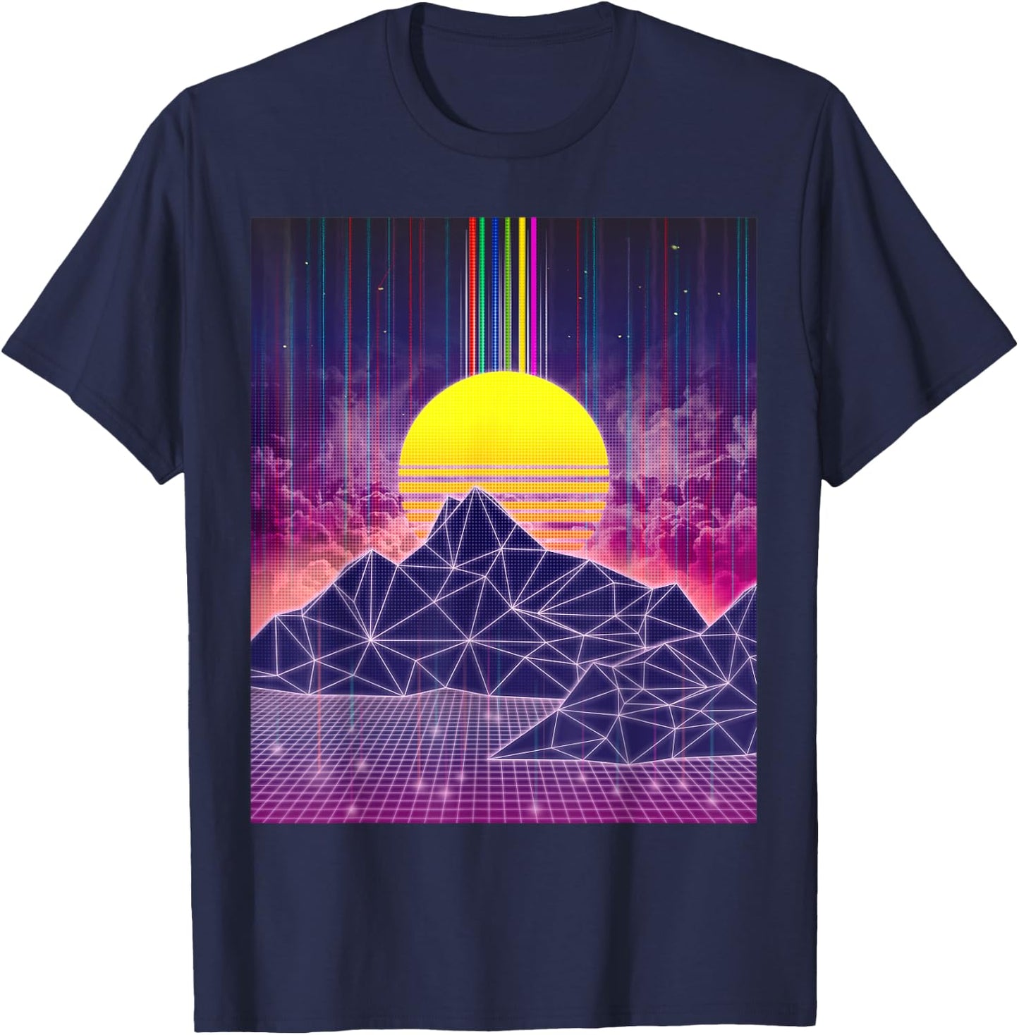 Retro Digital Sunset 1980s Vaporwave Aesthetic Art T-Shirt - T-Shirt | Navy