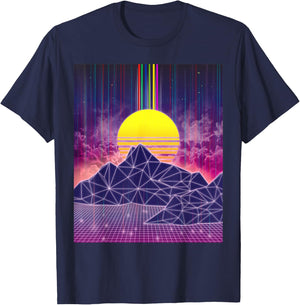 Retro Digital Sunset 1980s Vaporwave Aesthetic Art T-Shirt - T-Shirt | Navy