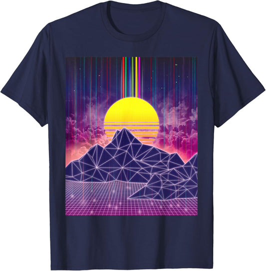 Retro Digital Sunset 1980s Vaporwave Aesthetic Art T-Shirt - T-Shirt | Navy