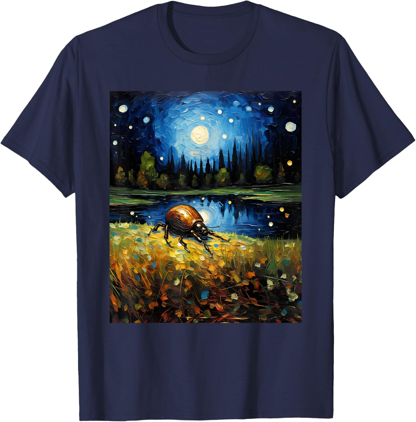 Surrealism Starry Night Dung Beetle Bug Lovers T-Shirt - T-Shirt | Navy