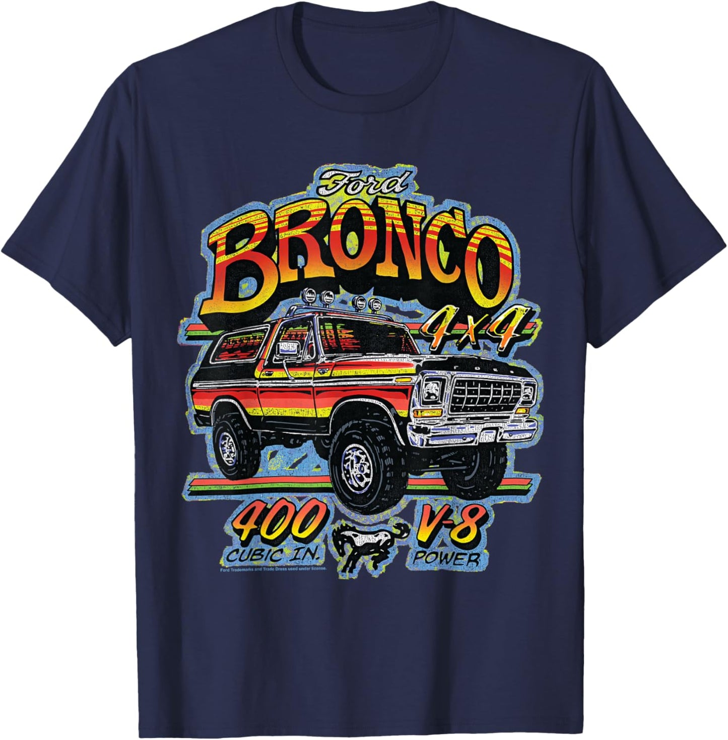 Ford - Bronco 4x4 V-8 Power 400 Cubic In. With Pony Logo T-Shirt - T-Shirt | Navy