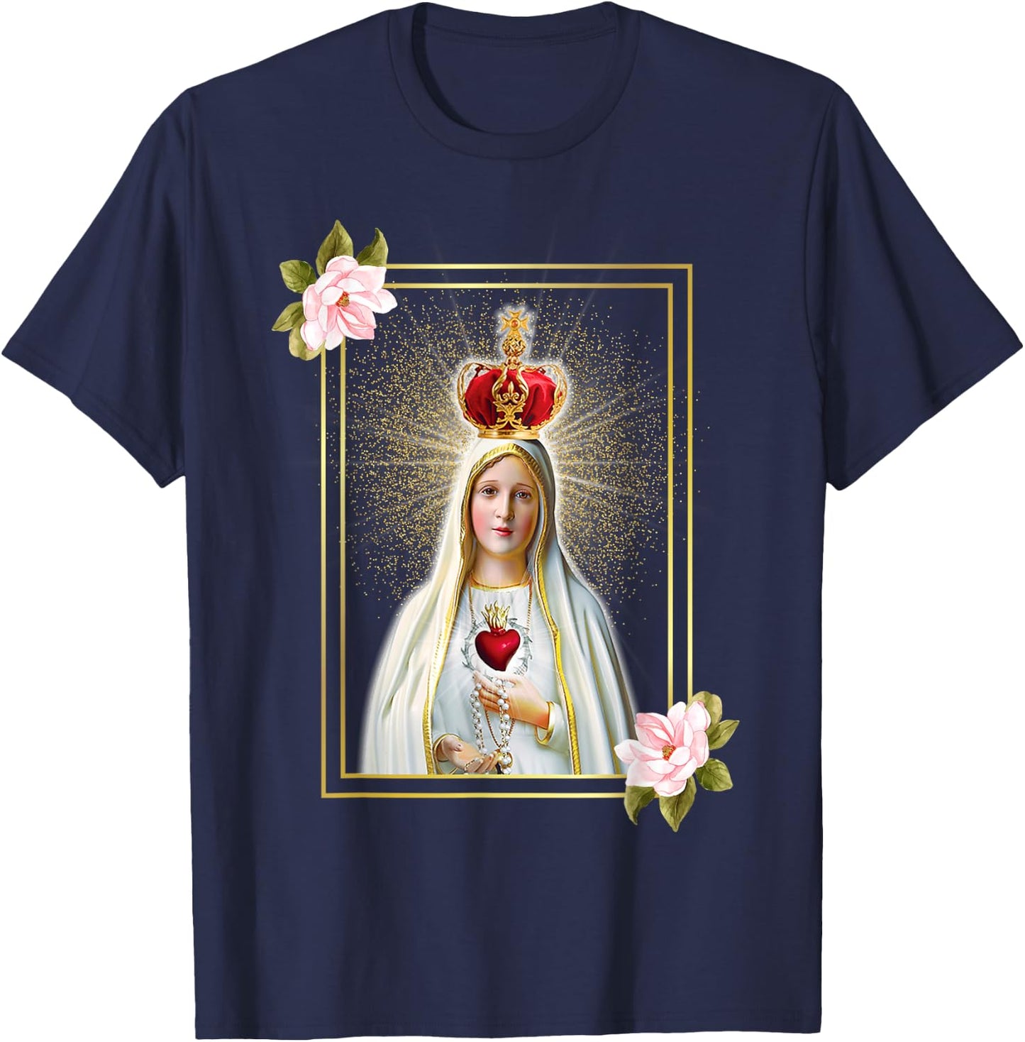 Our Lady of Fatima Immaculate Heart of Blessed Virgin Mary T-Shirt - T-Shirt | Navy