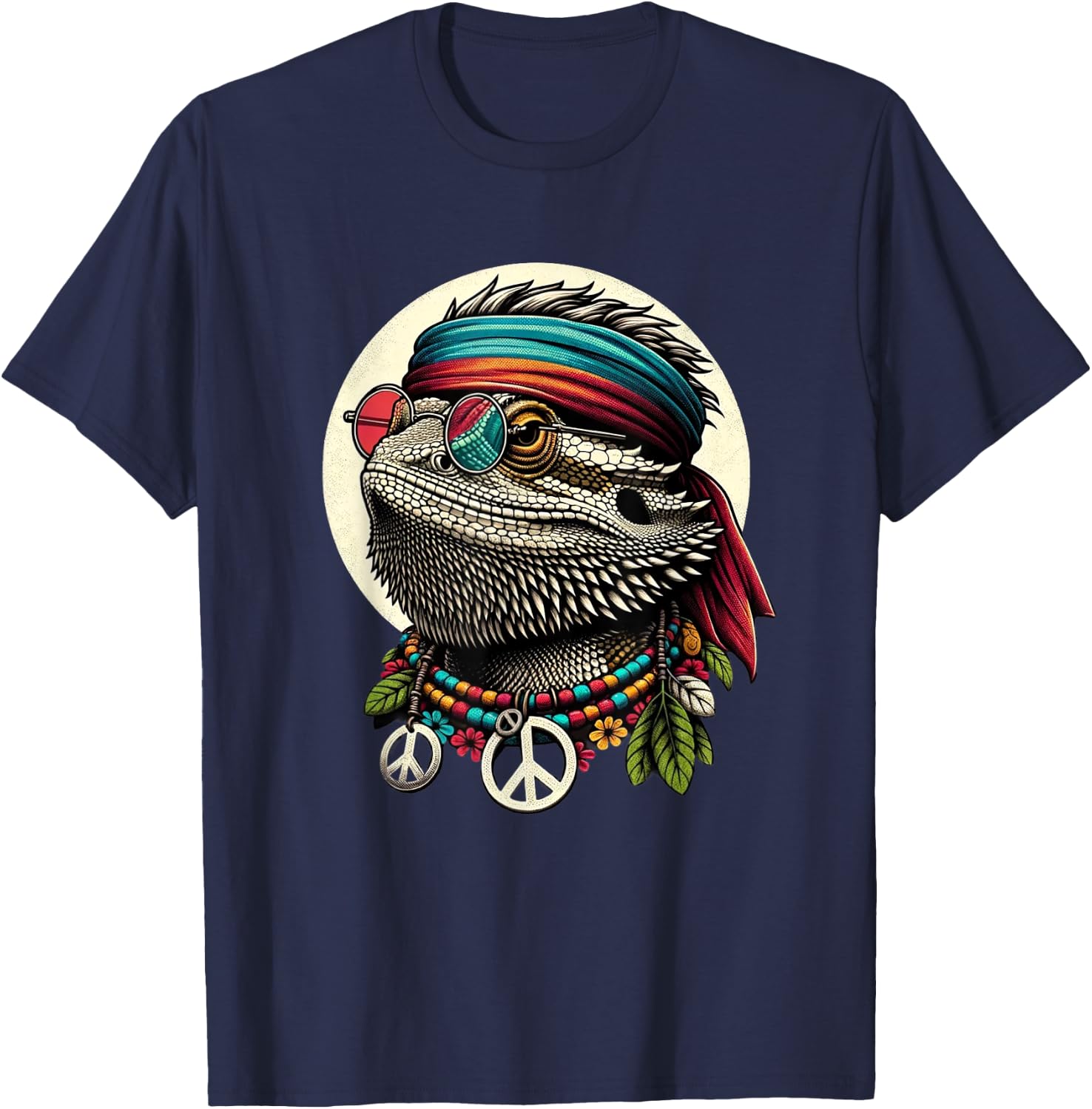Bearded Dragons Reptile Lizard Pet Hippie Style T-Shirt - T-Shirt | Navy