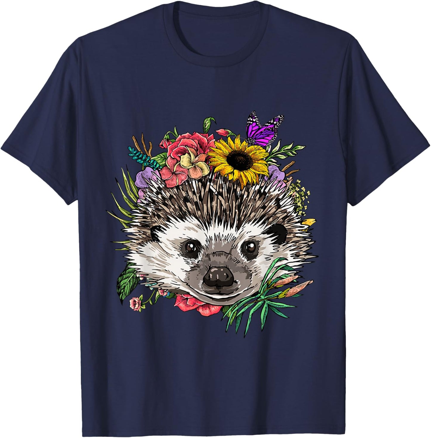 Hedgehog Shirt Floral Hedgehog Animal Face Hedgehog Lovers T-Shirt - T-Shirt | Navy