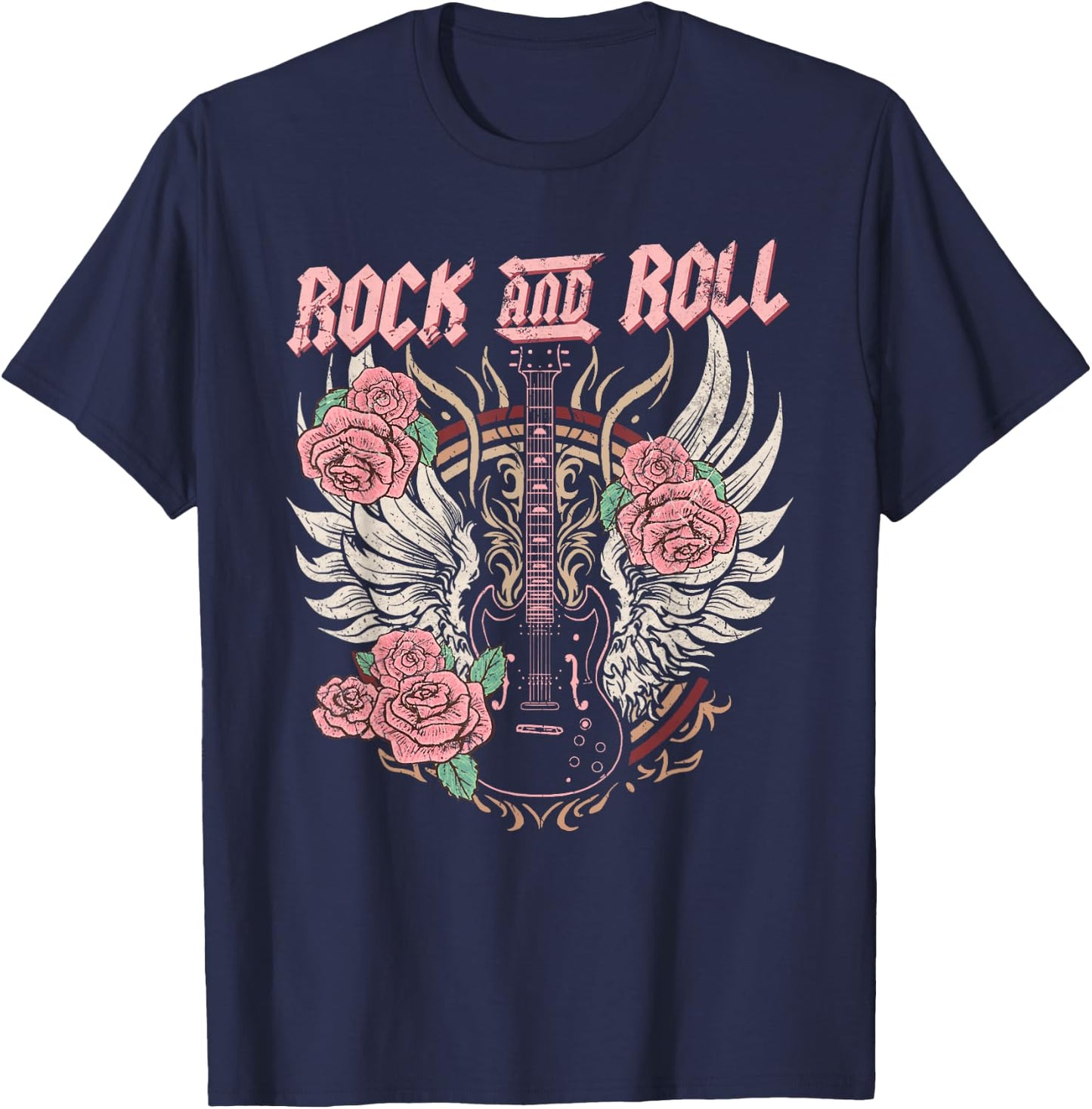 Rock and Roll Guitar Vintage ROCK women Music T-Shirt - T-Shirt | Navy