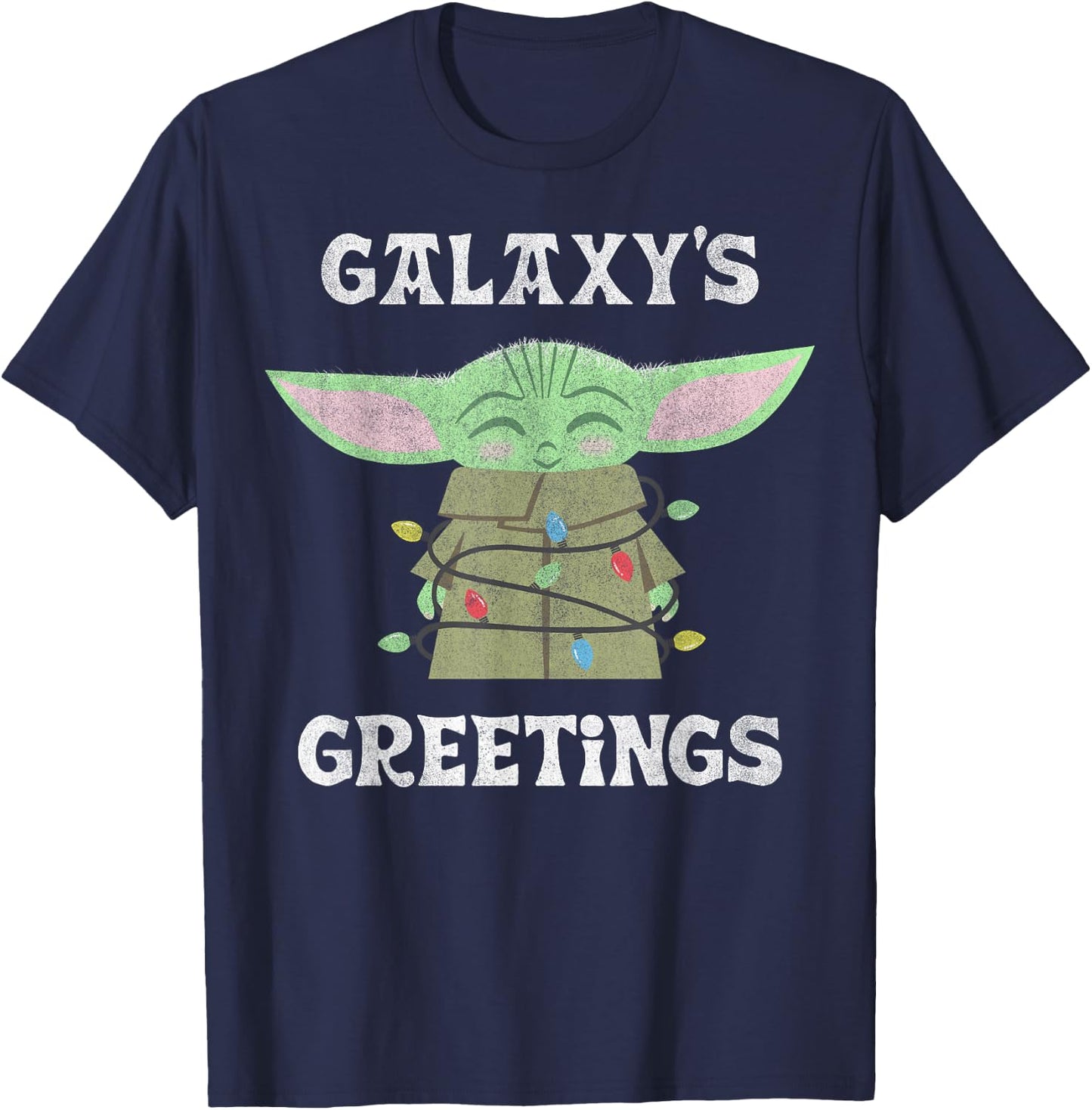 Star Wars The Mandalorian Christmas Child Galaxy's Greetings T-Shirt - T-Shirt | Navy