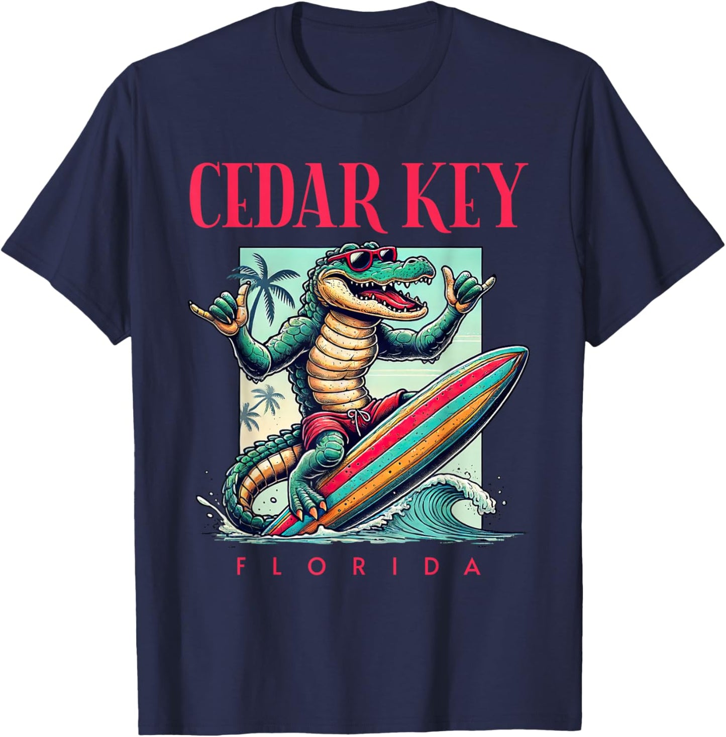 Cedar Key Florida Surfing Crocodile Beach Vacation T-Shirt - T-Shirt | Navy