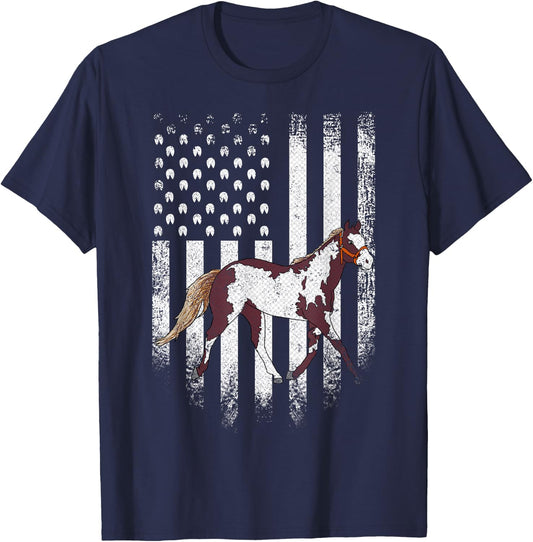 Vintage USA American Flag American Paint Horse Riding Funny Kids Men T-Shirt - T-Shirt | Navy