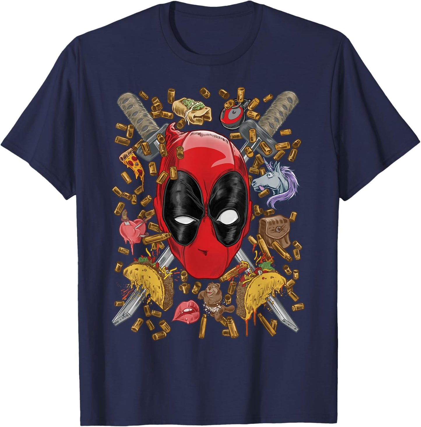 Marvel Deadpool Crossed Swords Mashup T-Shirt - T-Shirt | Navy