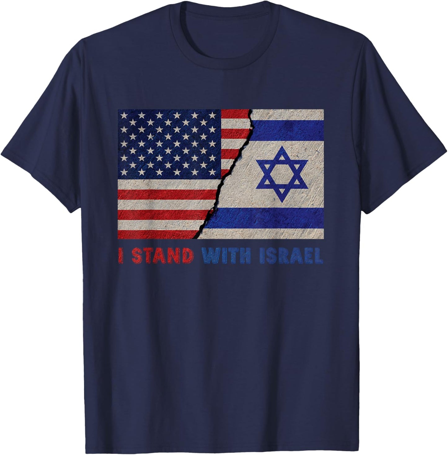I Stand with Israel Patriotic USA and Israel Flag T-Shirt - T-Shirt | Navy