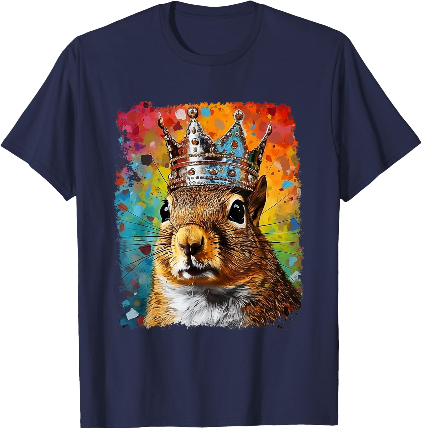 Pop Art Vintage Zoo Farm Animal Squirrel Crown King Queen T-Shirt - T-Shirt | Navy