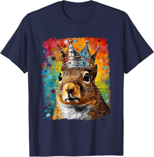 Pop Art Vintage Zoo Farm Animal Squirrel Crown King Queen T-Shirt - T-Shirt | Navy