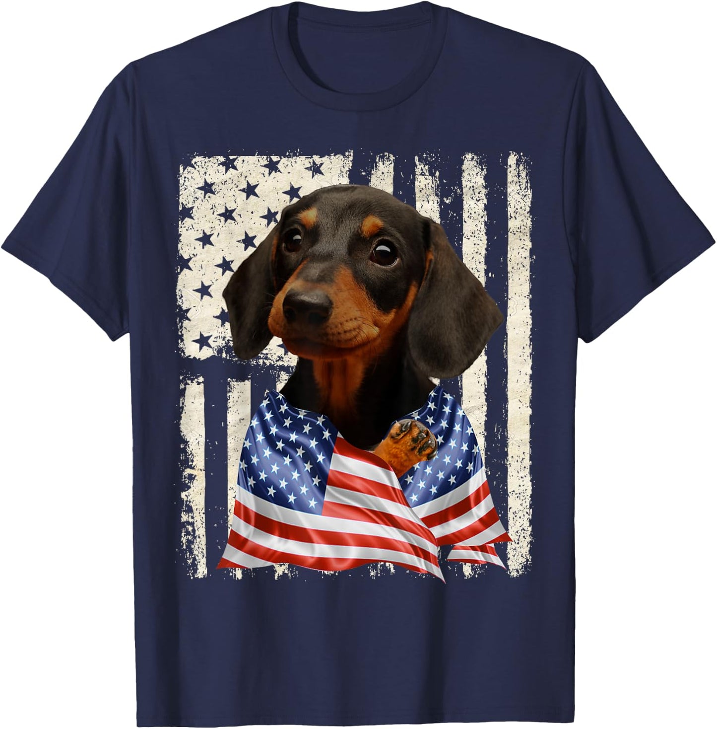 Dachshund Dog American Flag 4th Of July Patriotic T-Shirt - T-Shirt | Navy