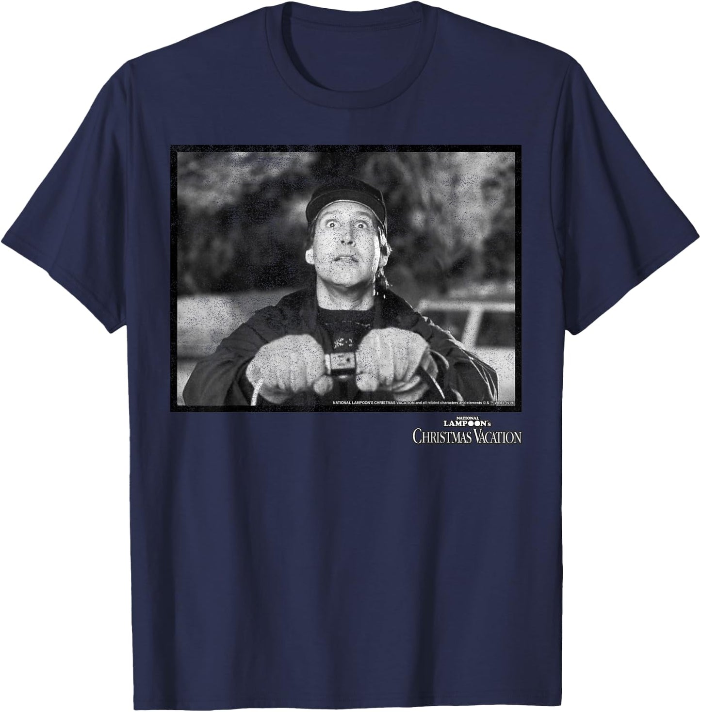 National Lampoon's Christmas Vacation Clark Black & White,Short Sleeve T-Shirt - T-Shirt | Navy