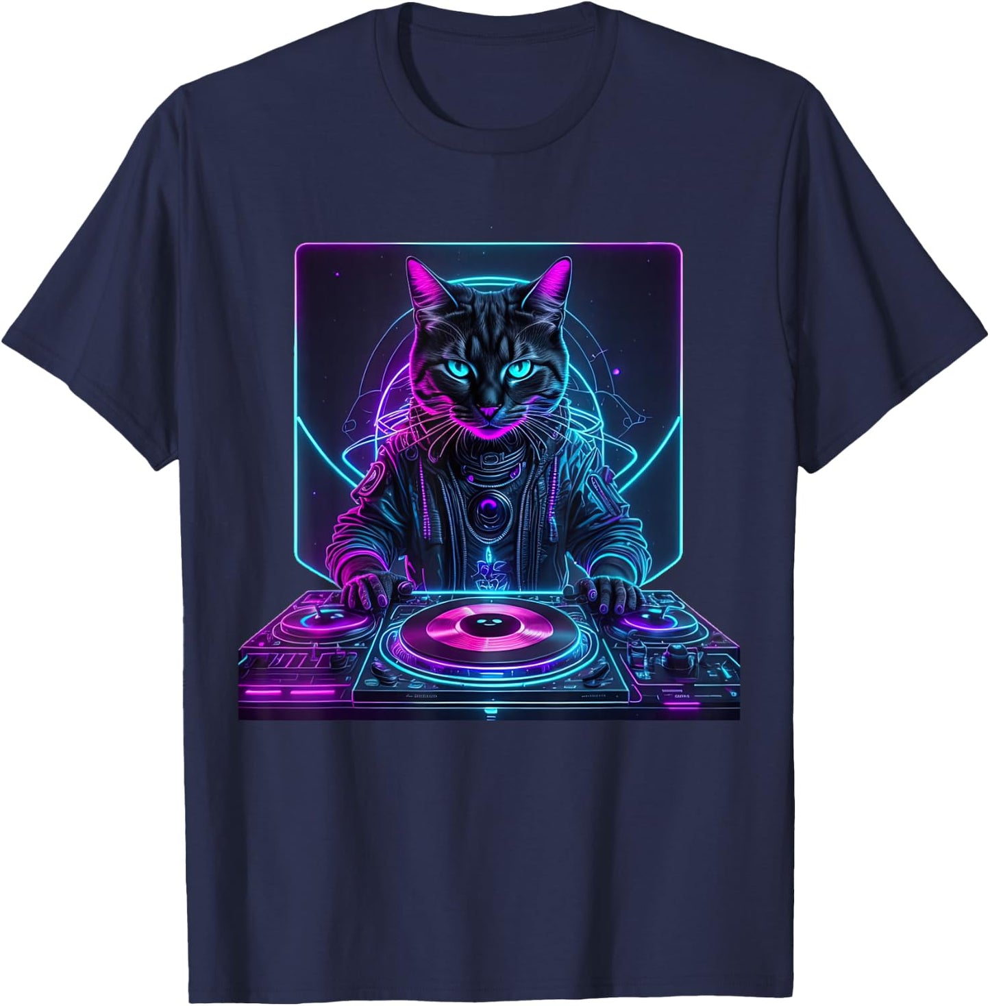 DJ Cat Funny House Meow Music Party EDM Techno T-Shirt - T-Shirt | Navy