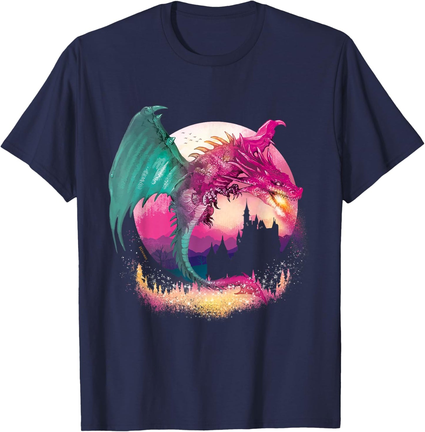 Fire Dragon With Fantasy Background Kids and Teens T-Shirt - T-Shirt | Navy