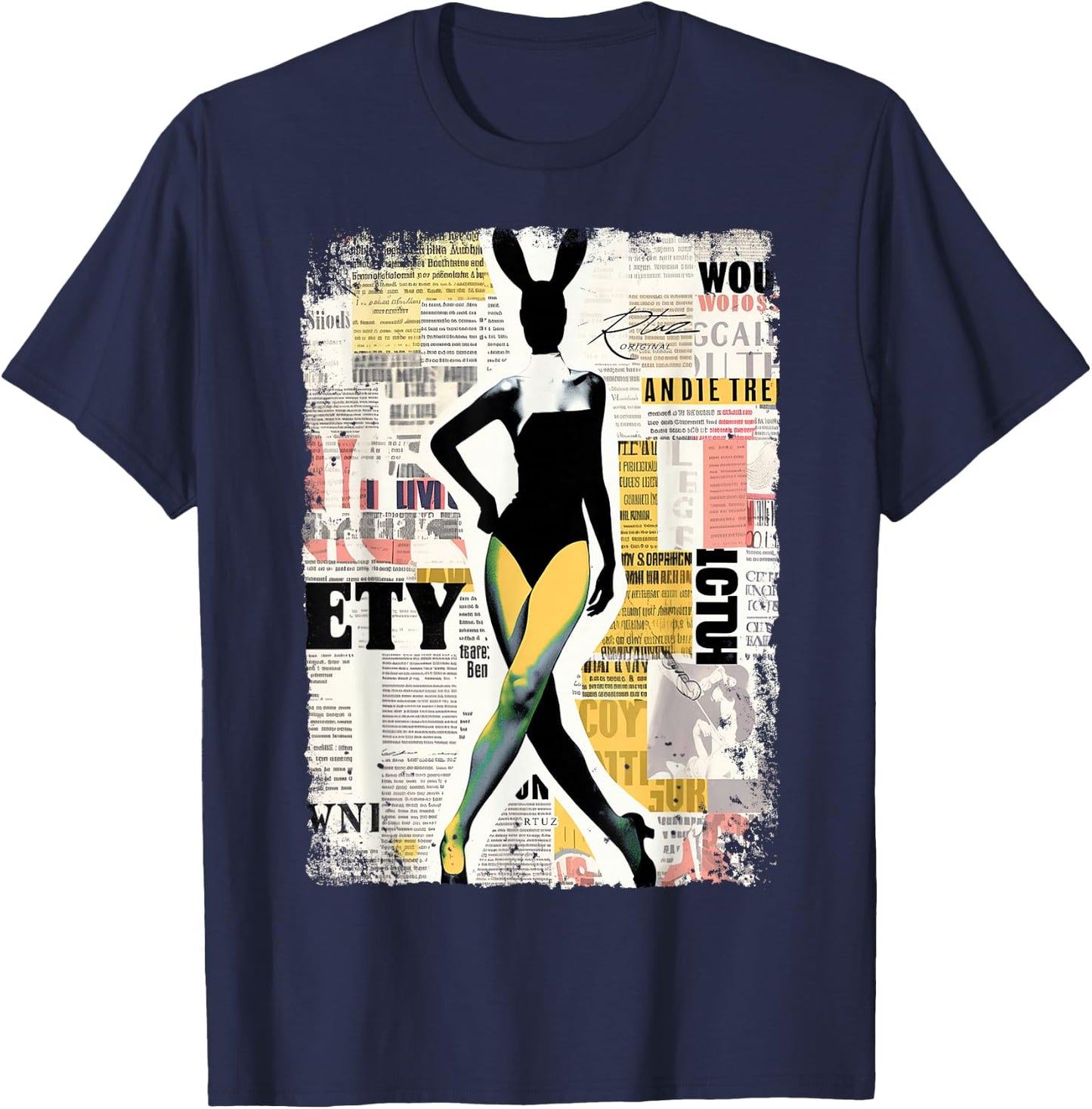 Magazin Cover Vintage Girl Bunny Collage Sexy Model Pin-up T-Shirt - T-Shirt | Navy