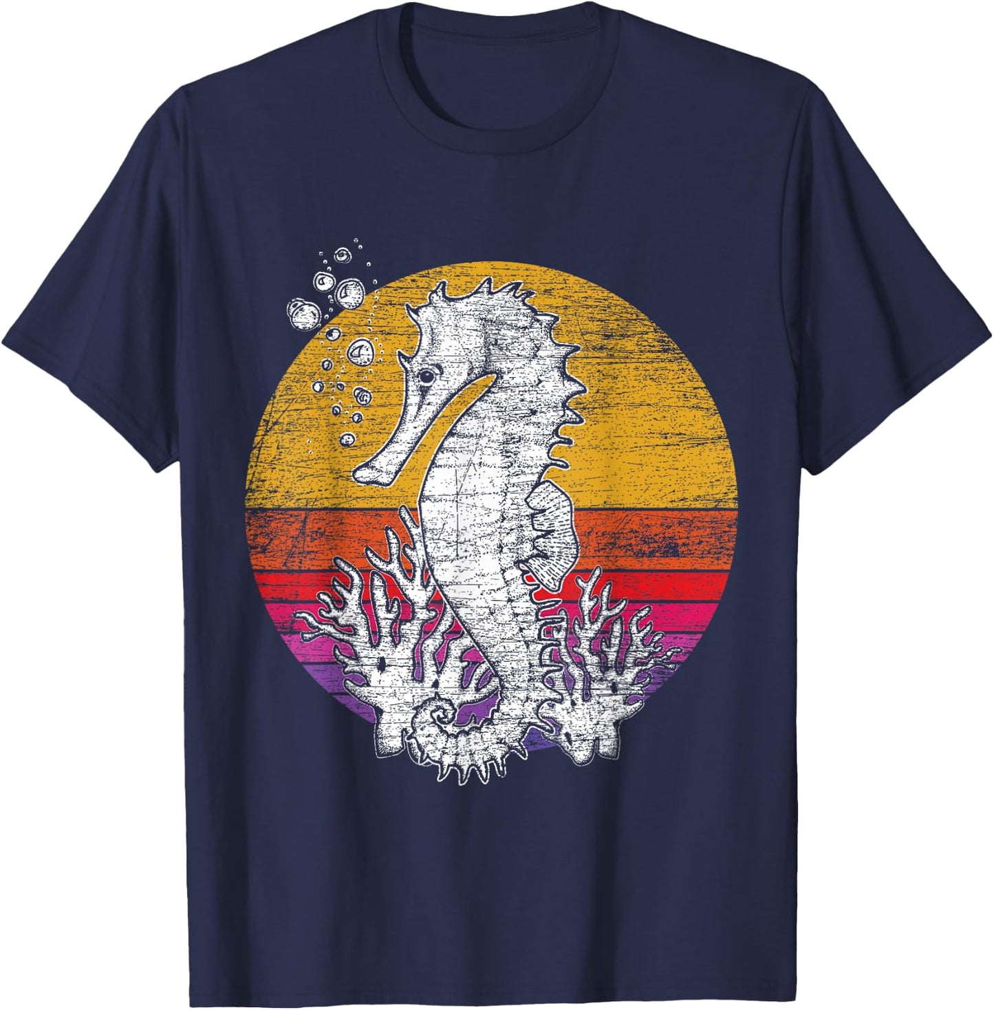 Ocean Retro Animal Seahorse T-Shirt - T-Shirt | Navy