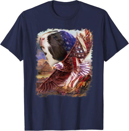 Guinea Pig American Flag 4th July Independence Eagle Women Kids Men T-Shirt - T-Shirt | Navy