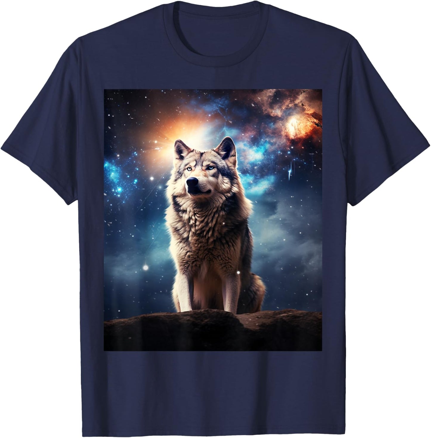 Cool Wolf Cosmic Galaxy Graphic Art Novelty Stuff T-Shirt - T-Shirt | Navy
