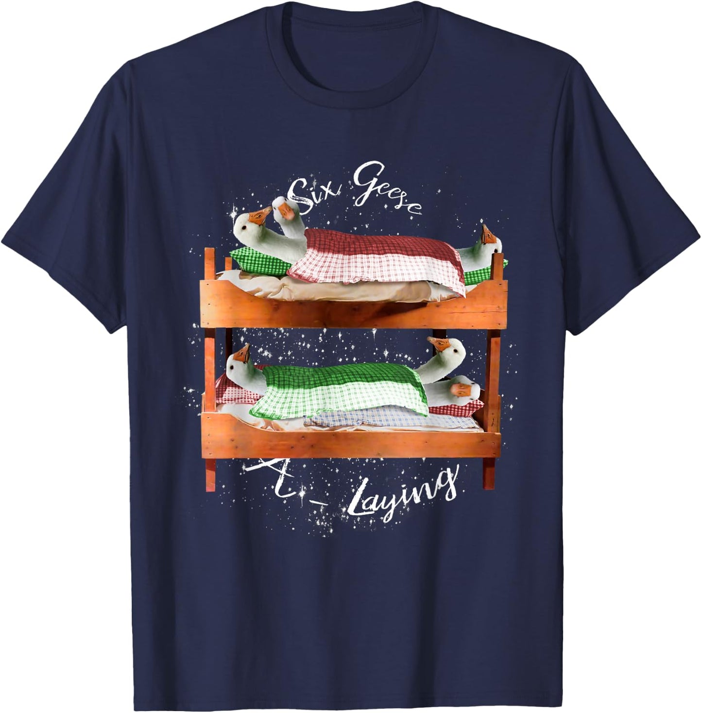 6 Six Geese A Laying, 12 Twelve Days Christmas T-Shirt - T-Shirt | Navy