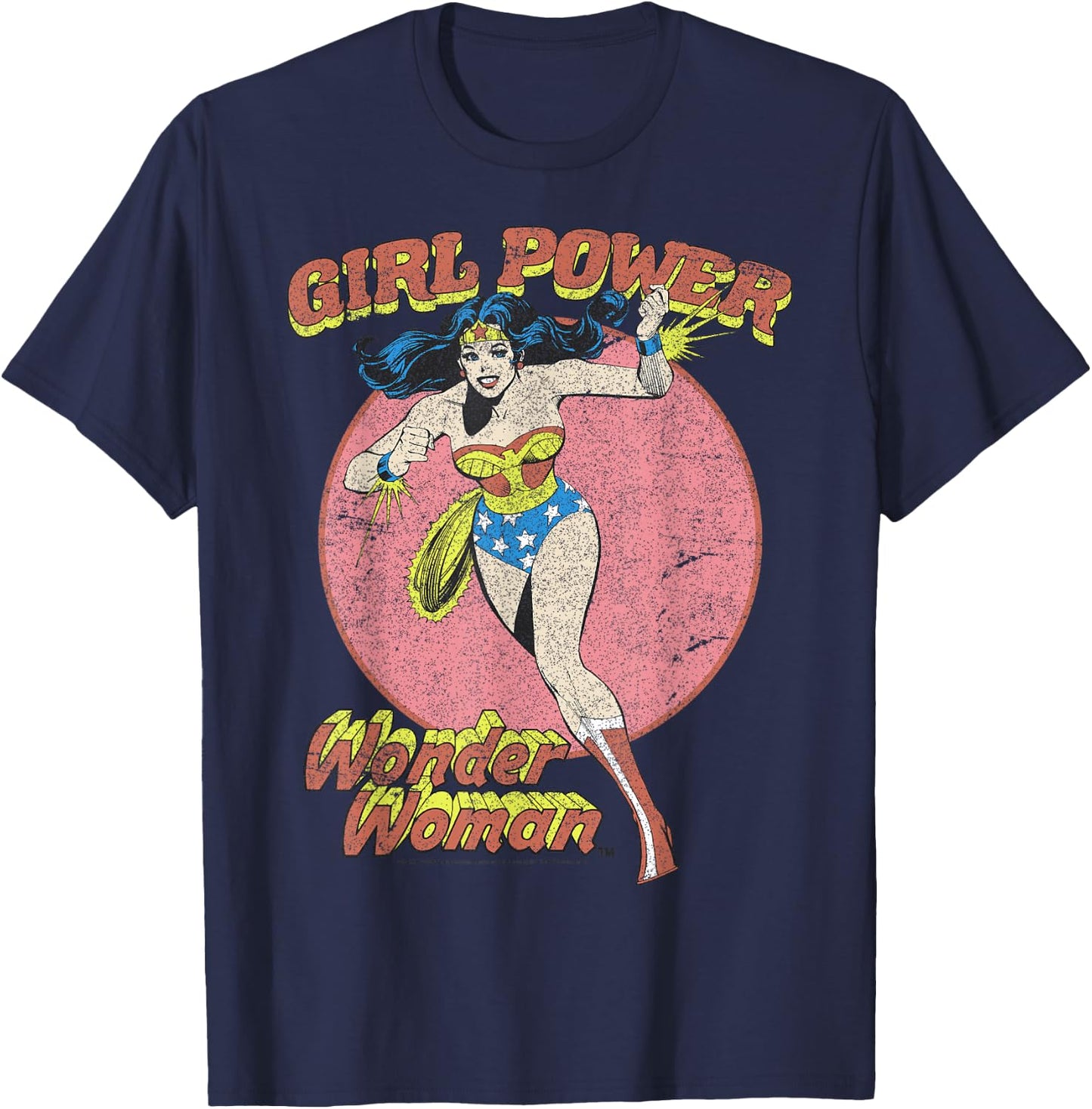DC Comics Wonder Woman Running Girl Power Text Poster T-Shirt - T-Shirt | Navy