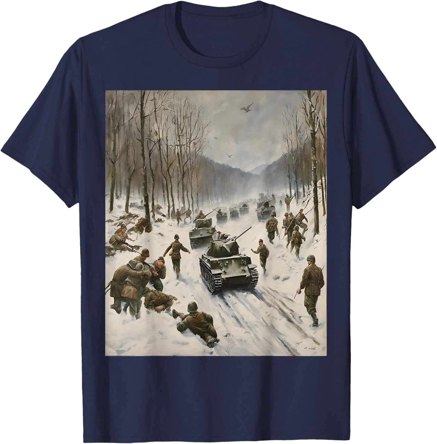 Battle Of The Bulge Winter Warfare Art T-Shirt - T-Shirt | Navy