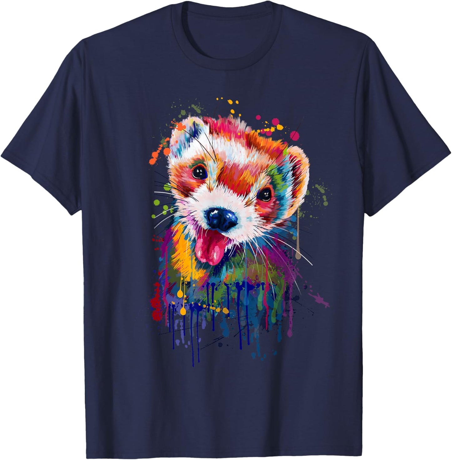 Ferret Face Graphics Hand Drawn Splash Art Ferret Pet Lover T-Shirt - T-Shirt | Navy