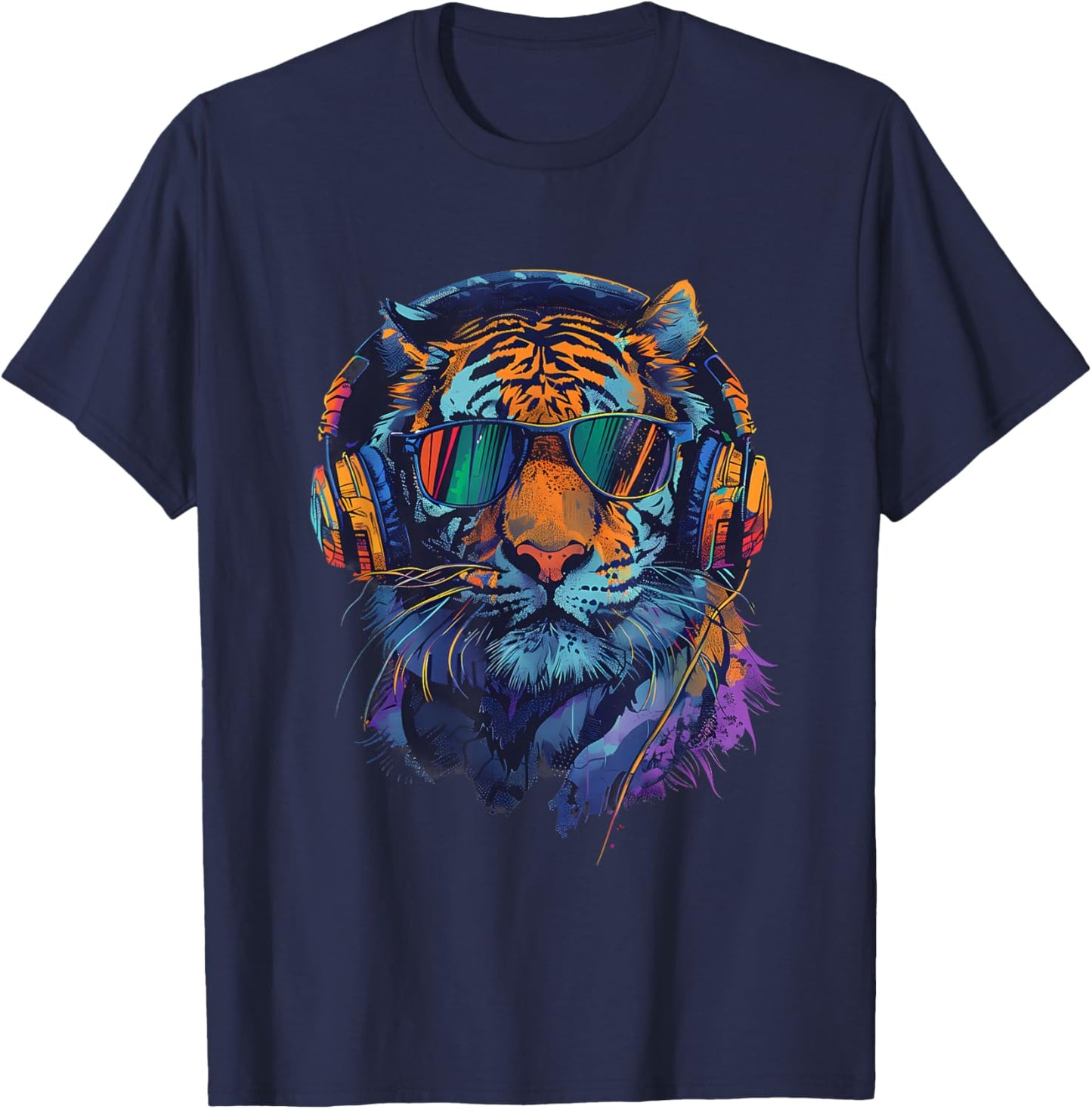 DJ Tiger Music Headphones Music Producer House Beatmaker T-Shirt - T-Shirt | Navy