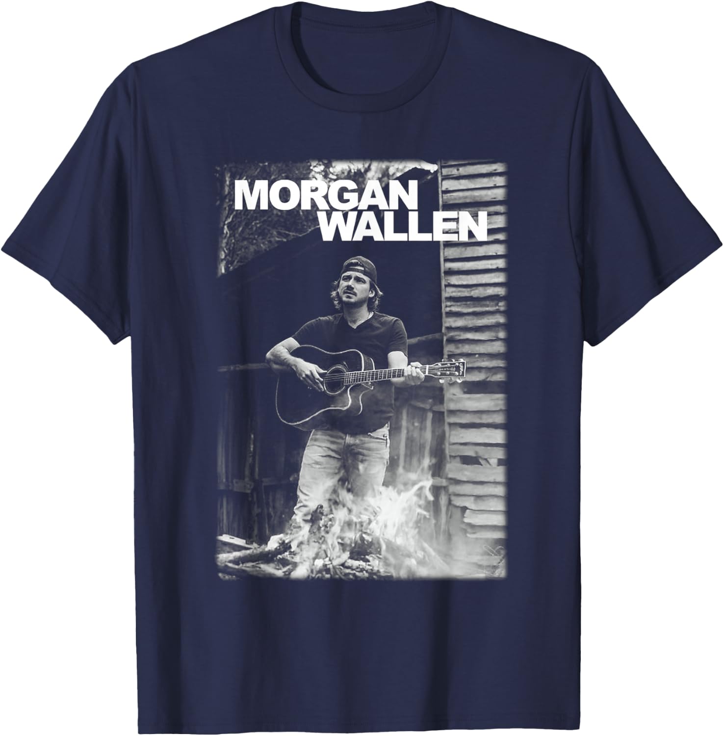 Official Morgan Wallen Guitar Photo T-Shirt - T-Shirt | Navy