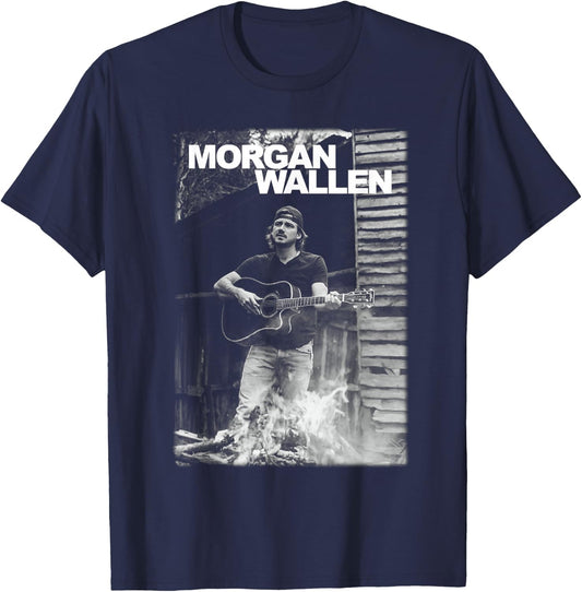 Official Morgan Wallen Guitar Photo T-Shirt - T-Shirt | Navy