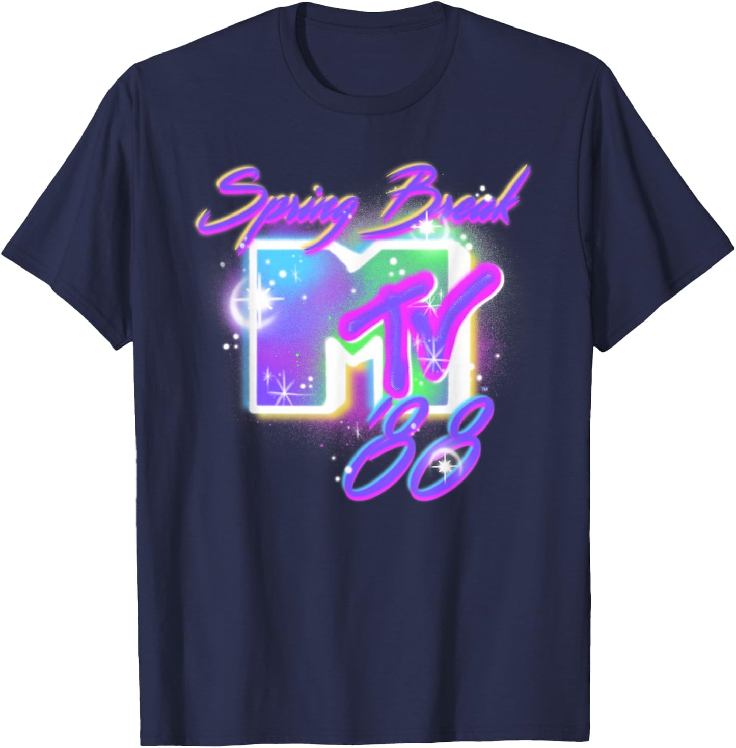 MTV Spring Break '88 Airbrushed Text T-Shirt - T-Shirt | Navy