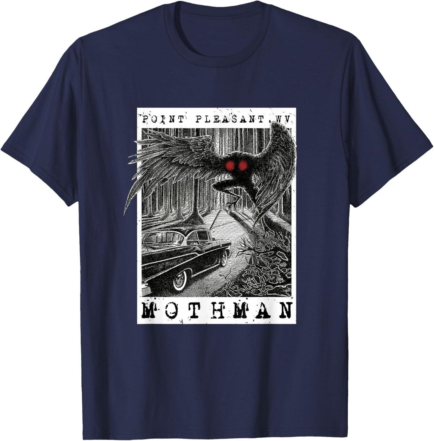 Mothman Encounter - 1966 Point Pleasant Original Cryptid Art T-Shirt - T-Shirt | Navy