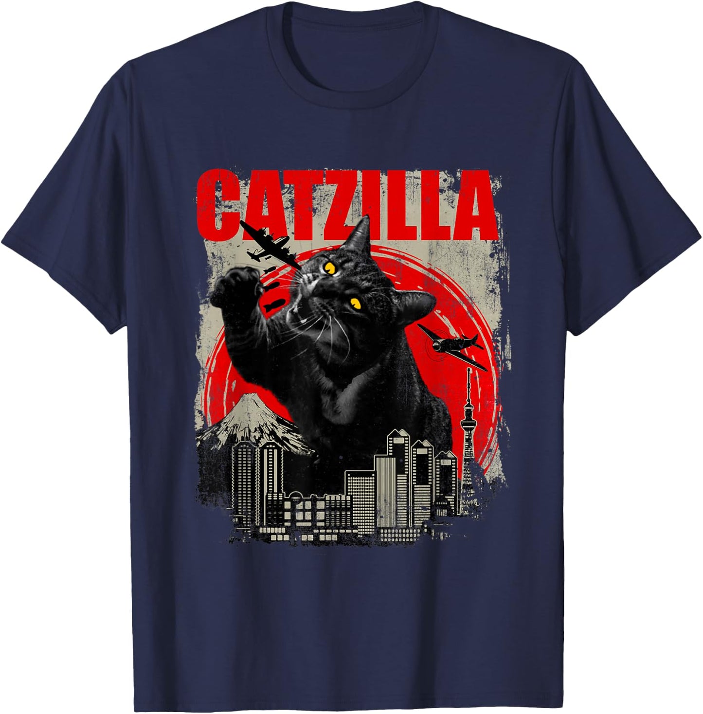 Catzilla - Funny Cat Lover Kitten Kitty Short Sleeve Small T-Shirt - T-Shirt | Navy