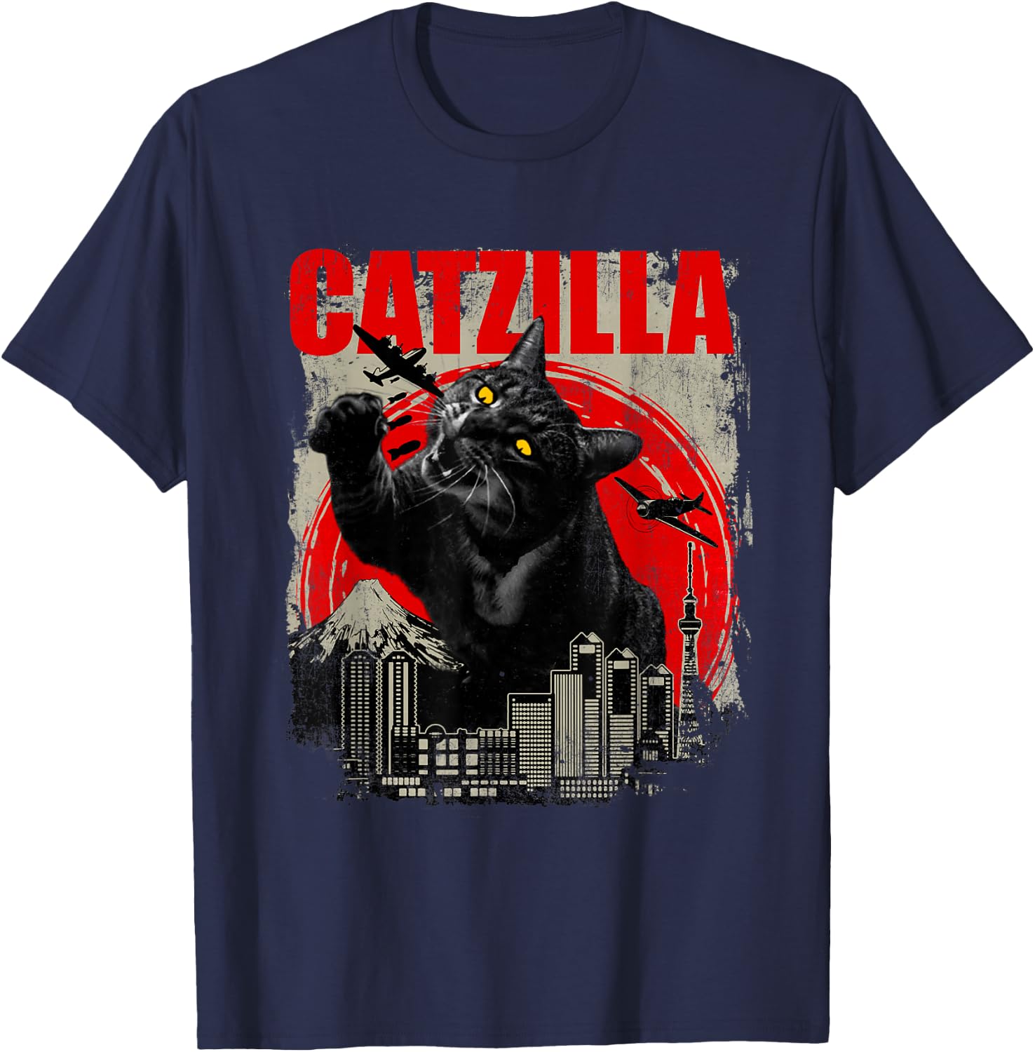 Catzilla - Funny Cat Lover Kitten Kitty Short Sleeve Small T-Shirt - T-Shirt | Navy