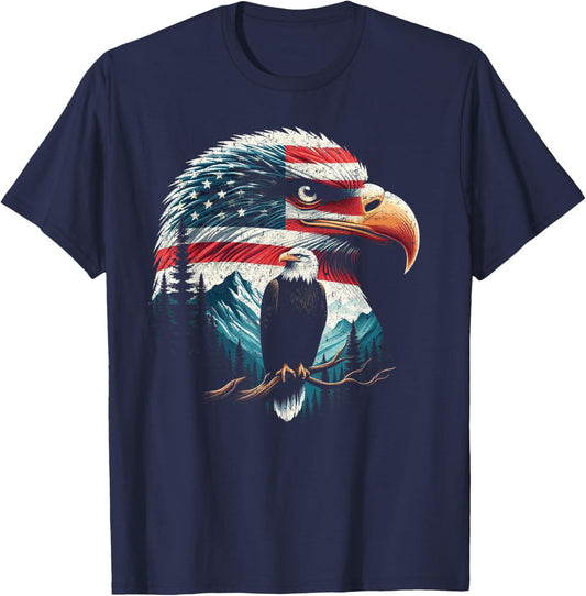 Bald Eagle American Flag For 4th Of July Red White Blue Women Kids Men T-Shirt - T-Shirt | Navy