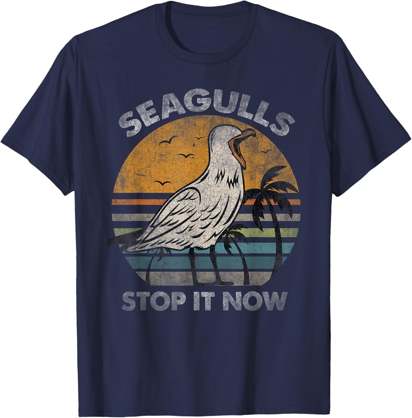 Seagulls Birds Lover Stop It Now Vintage T-Shirt - T-Shirt | Navy