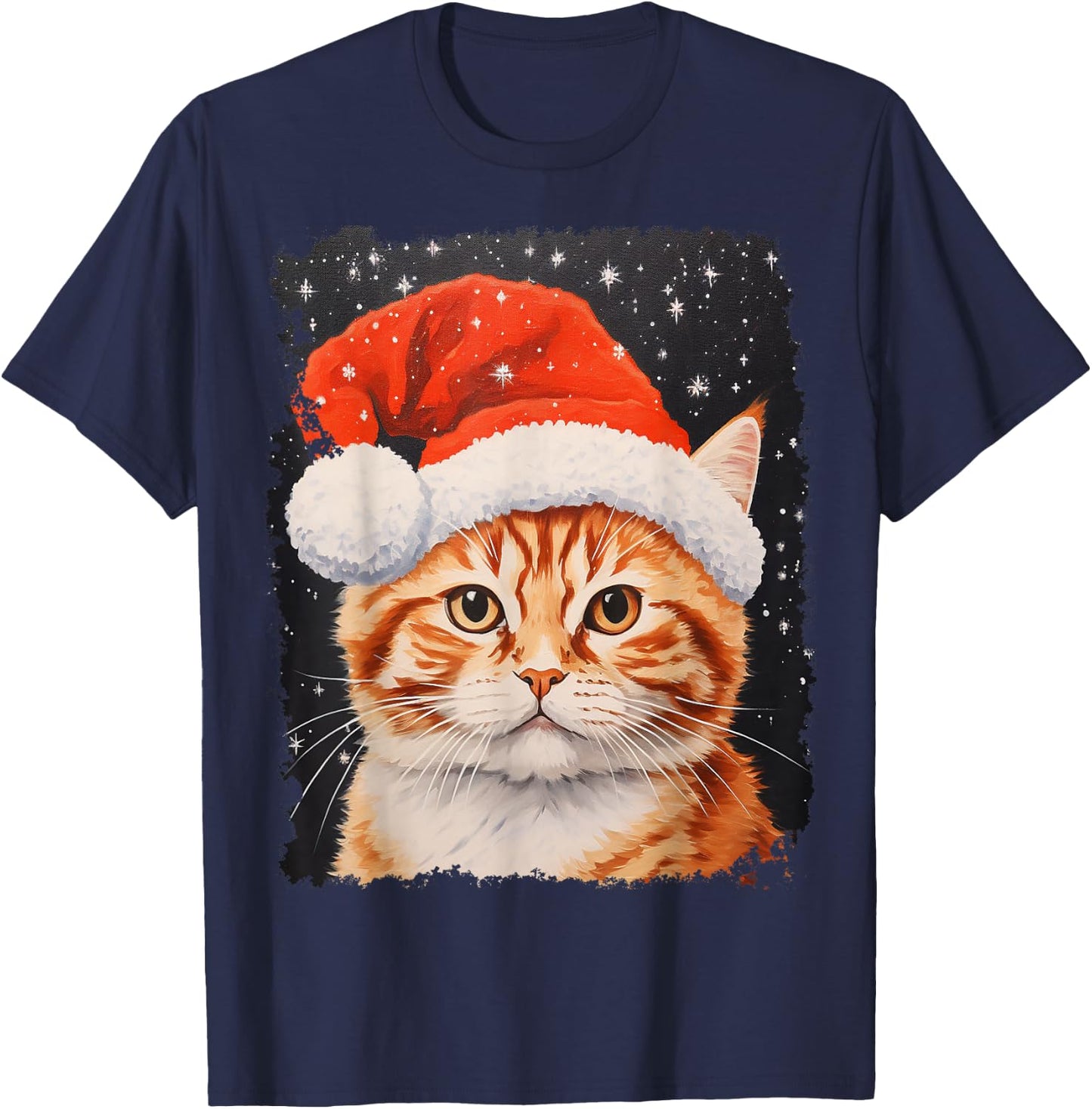 Pop Art Orange Ginger Cat Christmas T-Shirt - T-Shirt | Navy