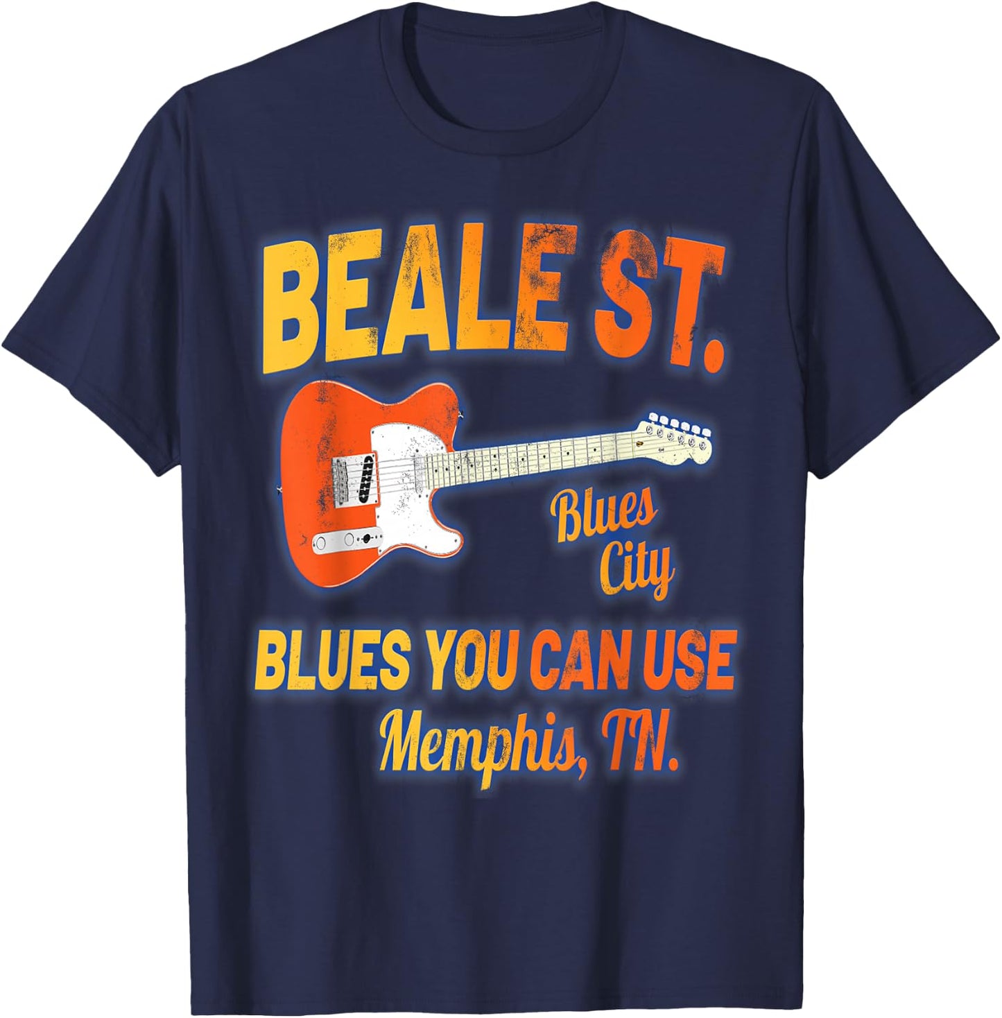 Distressed Beale Street Blues Music Memphis Tennessee T-Shirt - T-Shirt | Navy