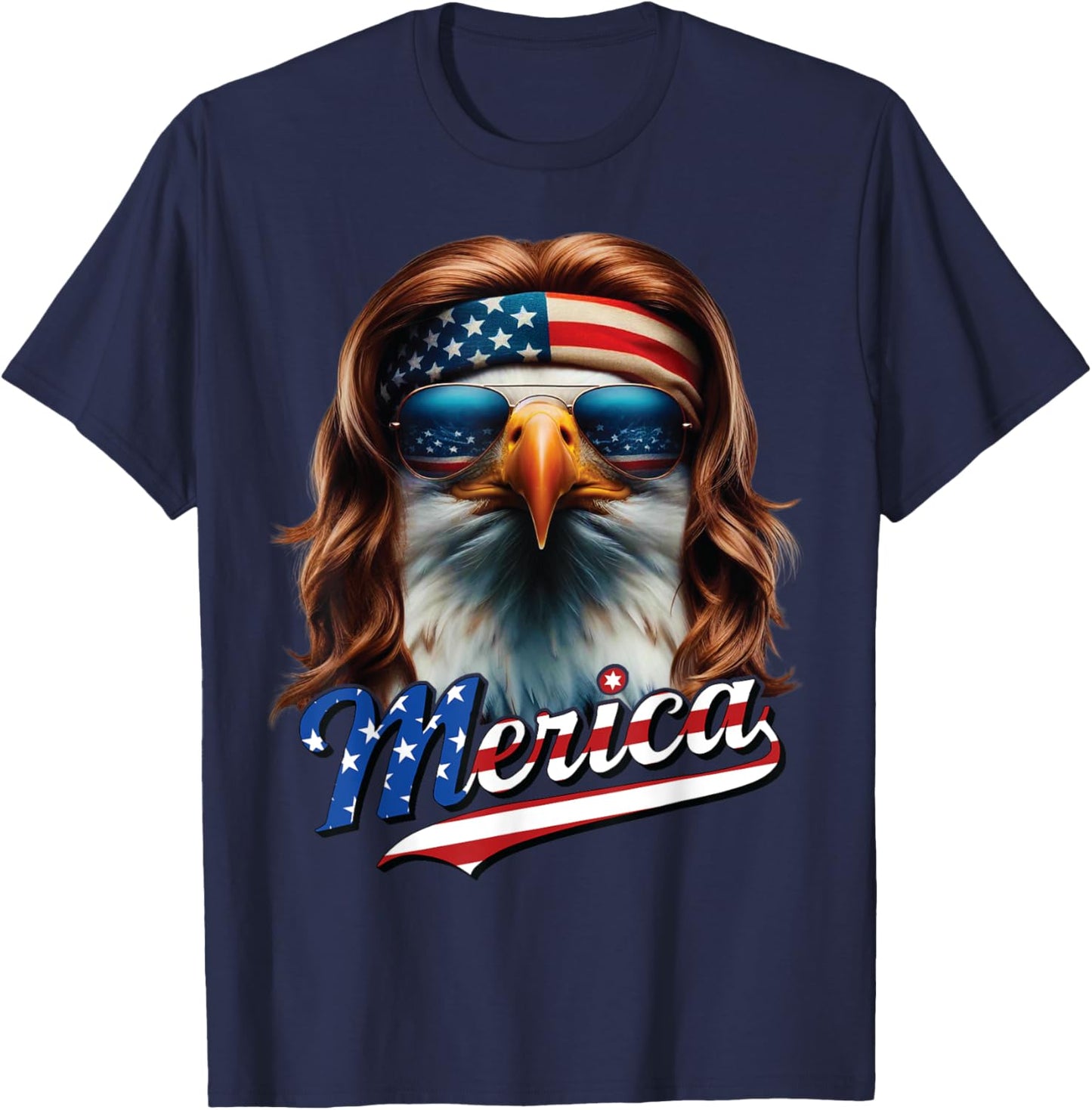 Bald Eagle Merica 4th July Eagle Mullet Funny Man Woman T-Shirt - T-Shirt | Navy