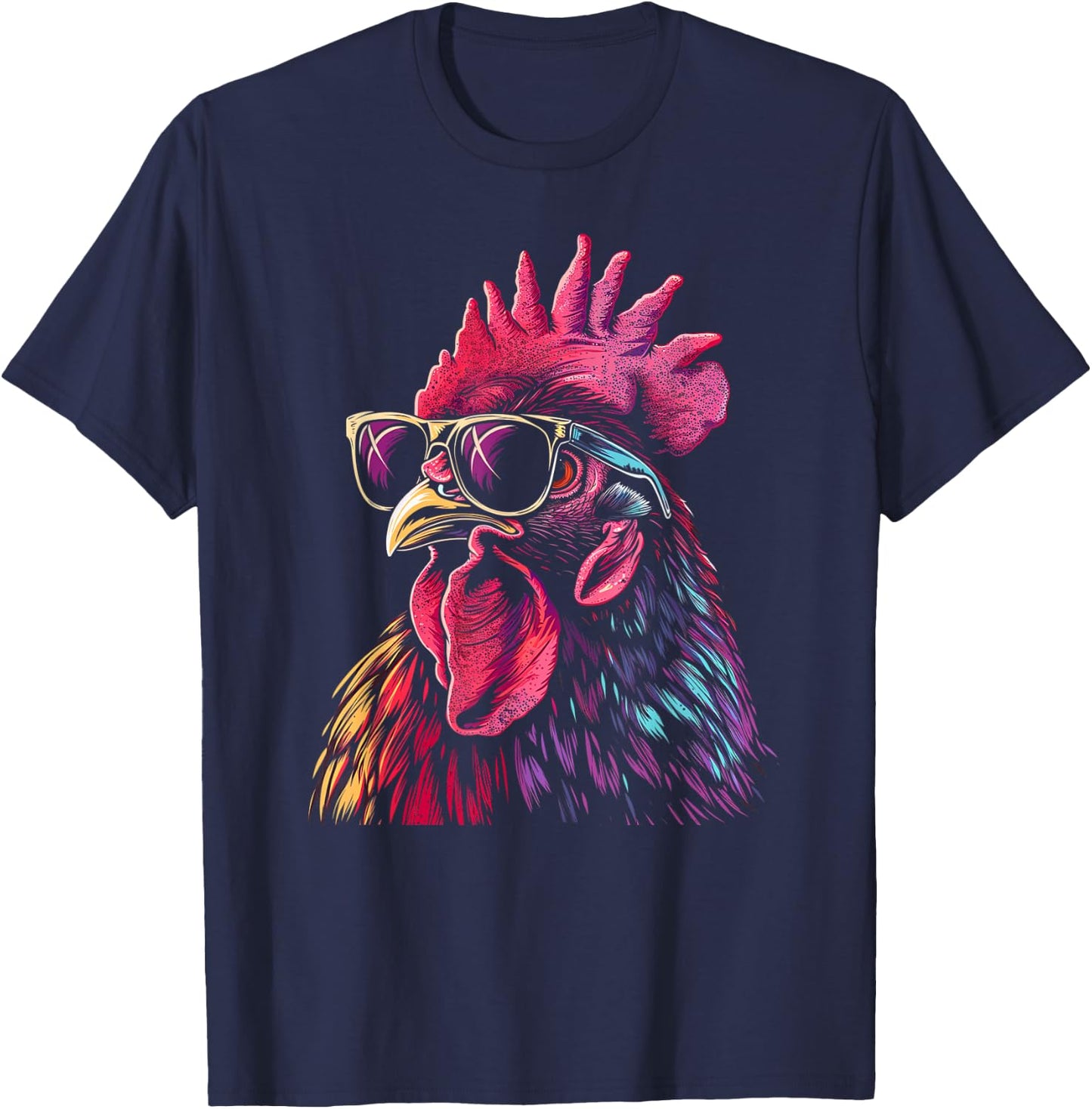 Chicken Rooster Sunglasses Funny Chicken Farmer Farmer T-Shirt - T-Shirt | Navy