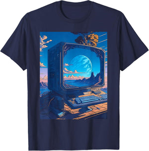 Weirdcore Dreamcore Oddcore Retro Futurism Science Fiction T-Shirt - T-Shirt | Navy