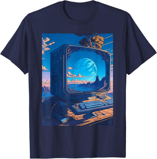 Weirdcore Dreamcore Oddcore Retro Futurism Science Fiction T-Shirt - T-Shirt | Navy