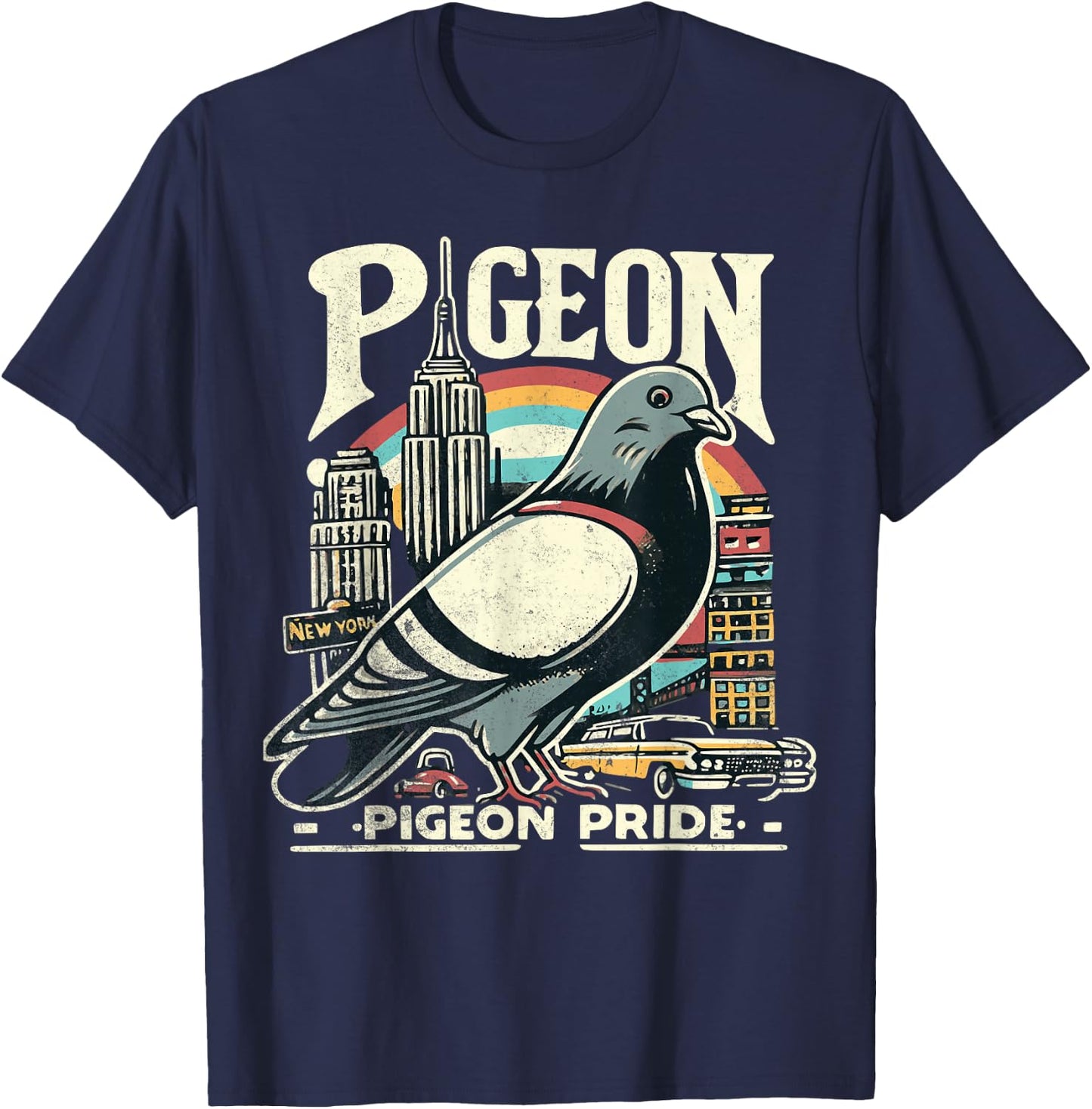 Pigeon NYC Bird Pride New Yorker Pigeon Enjoying NY Pizza T-Shirt - T-Shirt | Navy