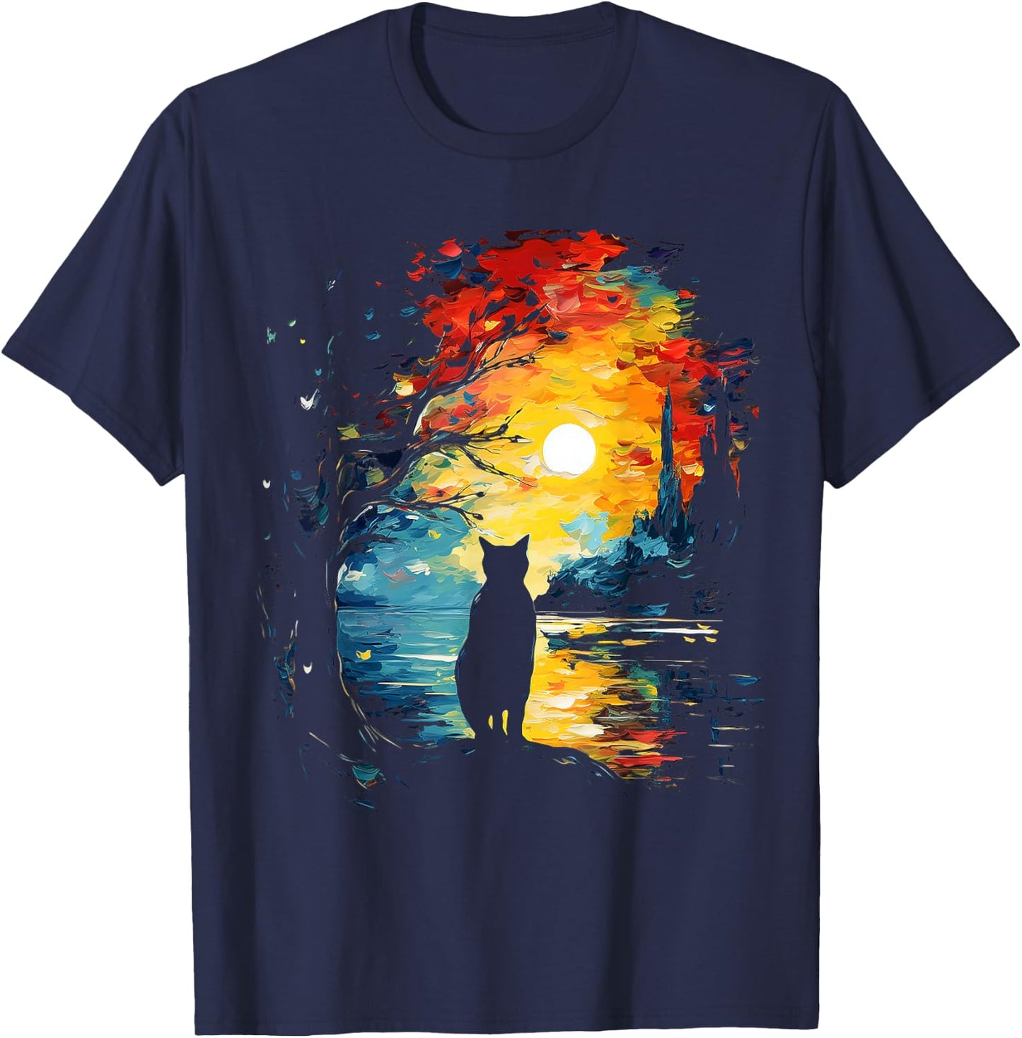 Cat Art Animal Painting Print Graphic Motif Cat T-Shirt - T-Shirt | Navy