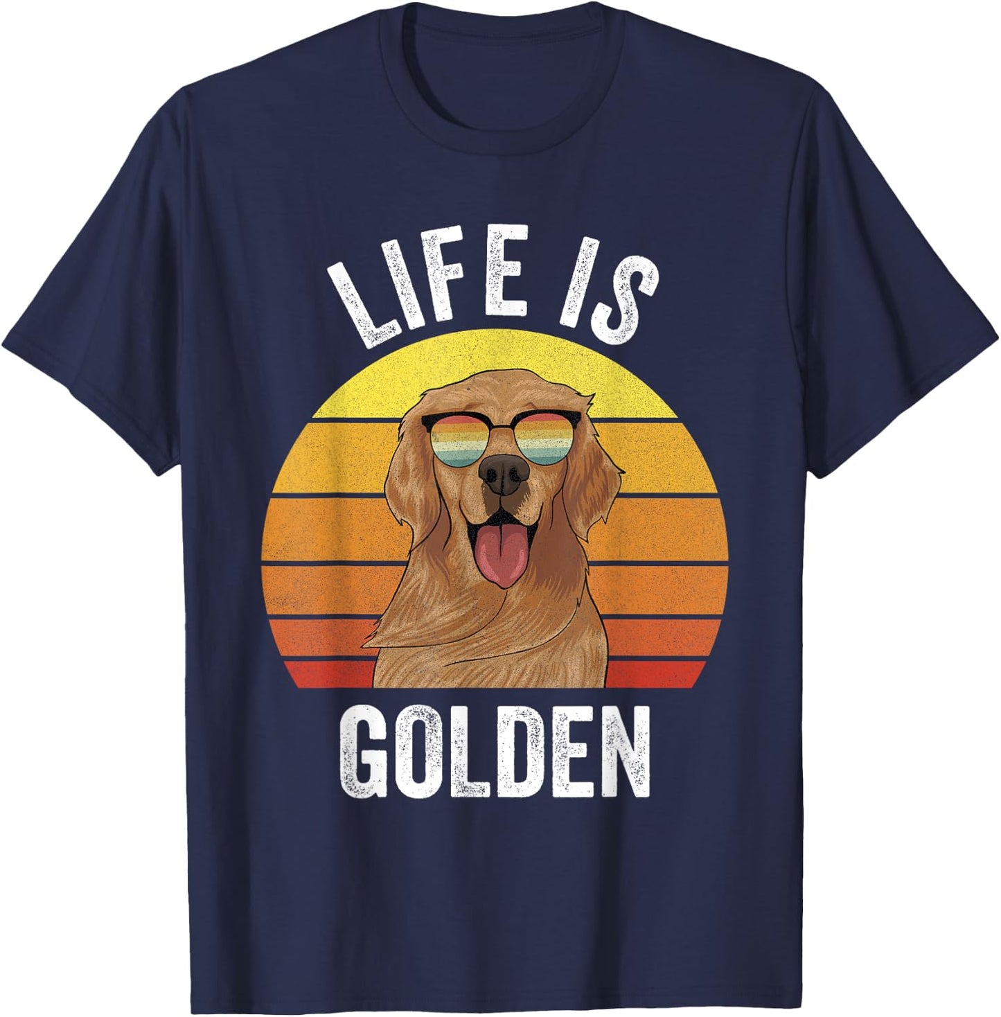 Retro Life Is Golden Shirt Golden Retriever Gifts Funny Dog T-Shirt - T-Shirt | Navy