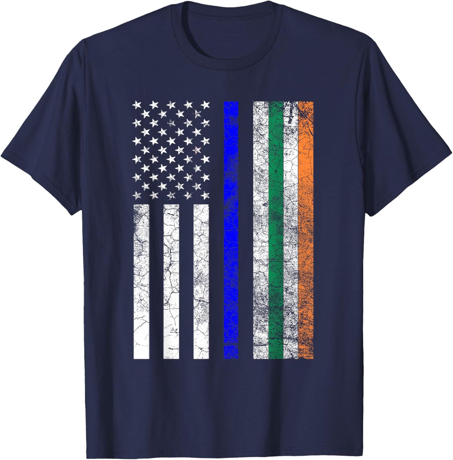 Irish American Flag Thin Blue Line Police St Patrick's Day T-Shirt - T-Shirt | Navy