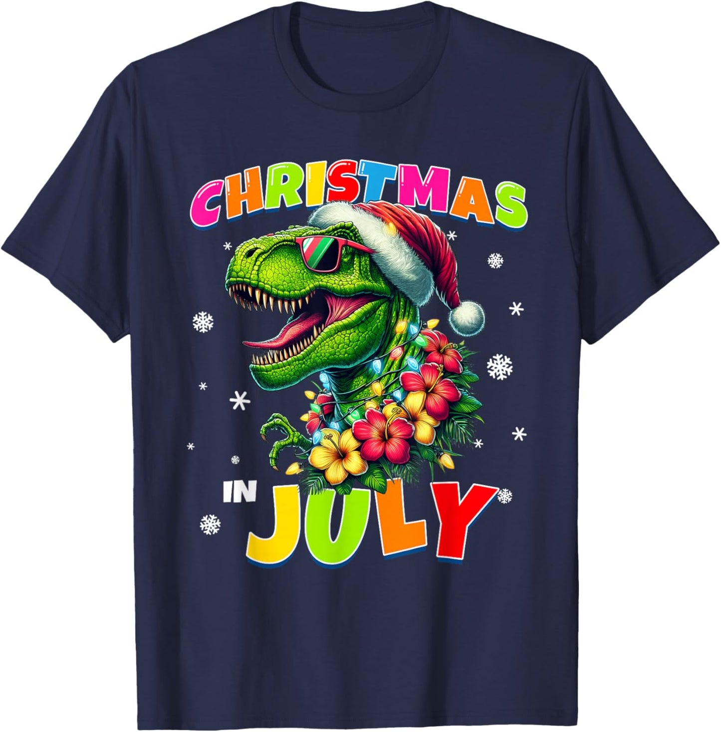 Funny Christmas In July T-Rex Dinosaur Boys Summer Men Women T-Shirt - T-Shirt | Navy