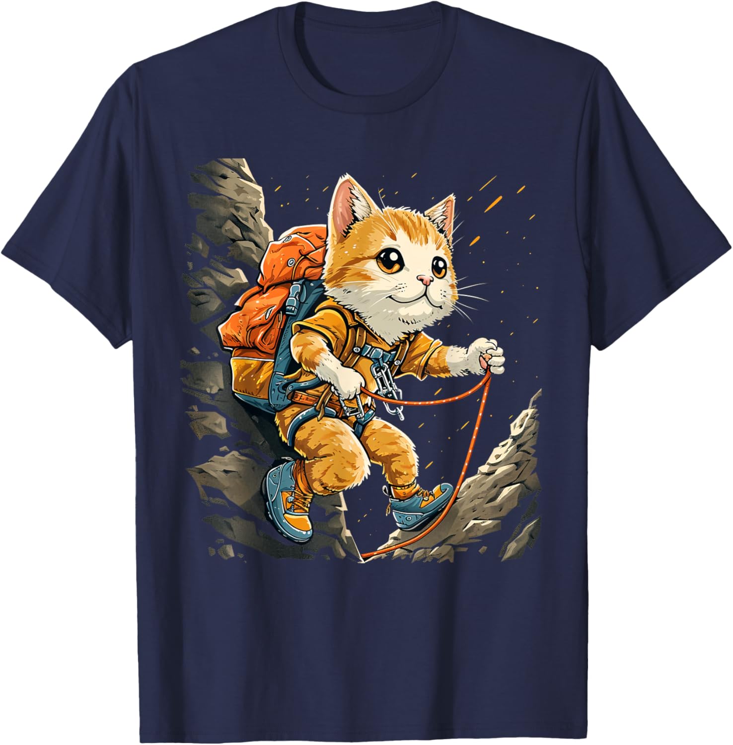 Cute Climbing Shoes, Harness Cat on Rock climber Men Women Kids T-Shirt - T-Shirt | Navy