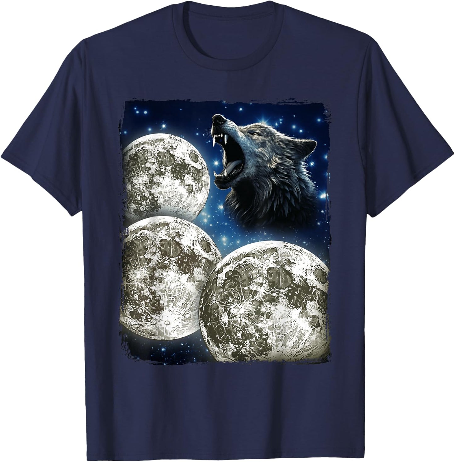 Three Moons Howling At Wolf T-Shirt - T-Shirt | Navy